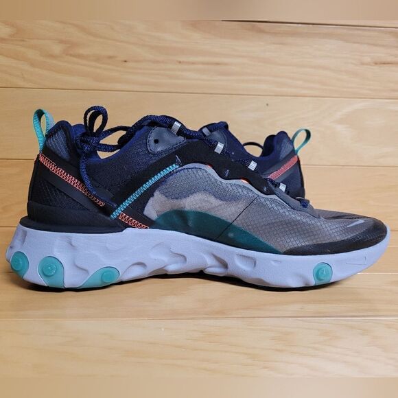 Nike React Element 87 Black Midnight Navy Blue Size 10 Running Shoe AQ1090-005 - Picture 8 of 12